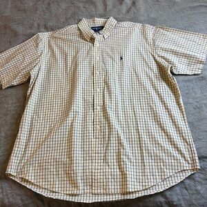 Men’s Ralph Lauren Preppy Blue/Yellow Striped Blake Short Sleeve Button Up Shirt